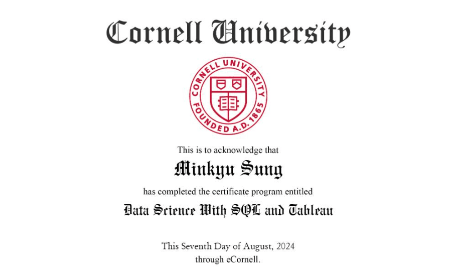 eCornell Data Science certificate