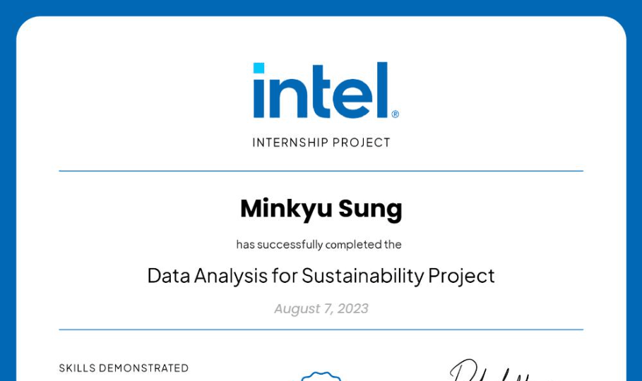 Intel internship project certificate