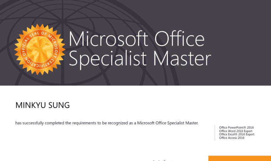 Microsoft Office Specialist Master certificate